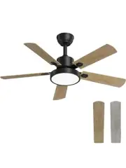 Obabala Ceiling Fan with LED Light 52-Inch Indoor Outdoor Remote Grey Oak NEW