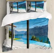 Italian Duvet Cover Set with Pillow Shams Lake Maggiore Alps View Print