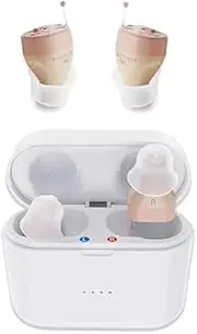 Hearing Aids, AUSTONE Rechargeable Hearing Aids for Seniors & Adults with Volume Control, In Ear Mini Hearing Amplifier Aids with Noise Cancelling, Assist Devices with Charging Box, Beige, SR01