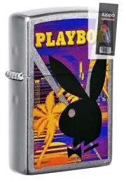 Zippo 49523 Playboy Beach Rabbit Head Street Chrome Lighter + FLINT PACK