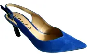 NEW UNISA Size 6.5 Cobalt Blue Velour Fabric Sling back Heel Sandal Shoes
