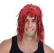 Tinsel Metallic Wig 70s 50s 20s Costume Mens Womens Unisex Disco Fancy Dress Up - Red