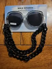 MAX STUDIO SUNGLASSES & CHAIN 100% UVA/UVB Protection GREEN Oversized Frames