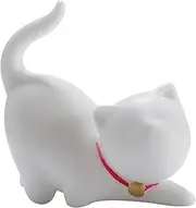 OWIEN Cute Cat Figurine Ceramic Miniature White Handmade Kitten Sculpture, Living Room Desk Animal Figurine Decoration