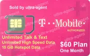 T-Mobile Prepaid SIM Card $60 Plan Unlimited Data+10GB Hotspot- One Month