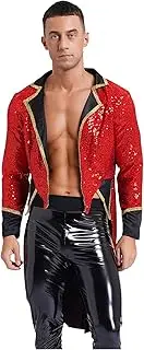 [TiaoBug] Mens Sequin Tailcoat Swallowtail Suit Circus Ringmaster Jacket Party Show Magician Costumes Coat