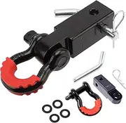 METOWARE Shackle Hitch Receiver 2" with 3/4" D Ring Shackle, 45,000 Lbs Break Strength Heavy Duty Tow Hitch Receiver Kit, Weatherproof Never Rust Towing Accessories for Vehicle Recovery Off-Road