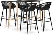 5 Piece Bar Set Black,Modern Bar Table and 4 Counter Height Stools Set with Mesh Backrest Furniture Sets