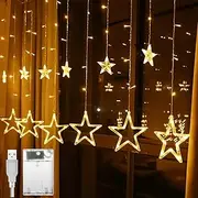 TheaPro Curtain Fairy Lights 3.5M/11.5FT 138 LEDs 12 Stars Battery Operated Christmas Lights 8 Mode Outdoor Indoor Waterfall Backdrop for Bedroom Wedding Party Wall Decor