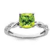 Sterling Silver Peridot and Diamond Ring