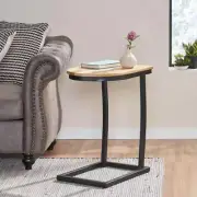 Noble House End Table 18"x14" C-shaped Wood Top Metal Frame Honey Brown + Black