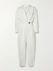 [Carolina Herrera] Carolina Herrera - Pleated Cotton-blend Twill Jumpsuit - White - US8 US 8 White