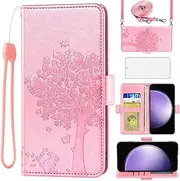[Asuwish] Mobile Phone Case for Samsung Galaxy S23 FE 5G Case with Glass Film Screen Protector and Card Slot Foldable Leather Wallet Stand S 23 S23FE 23FE Mobile Phone Cases Protective Mobile Phone Case