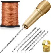 6 Pieces Canvas Leather Sewing Awl with Copper Handle, 50 M Nylon Cord Thread