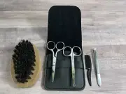 Beard Mustache Scissors Comb Nose Hair tweezer Trimming Travel Grooming Kit Brus
