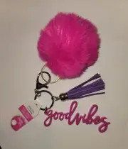 Good Vibes Keychain With Fringe And Pom Pom