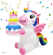 Happy Birthday Party Unicorn Cake Airblown Inflatable Decor Blow Up LED Candle