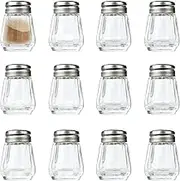 ZIIVARD 12 Pieces Salt Pepper Shakers, Mini Clear Glass Seasoning Holders Spice Shaker for Wedding, Bento,Travel,Camping,Buffet,0.5 Oz (style B)