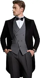 [ZKHOECR] Men's Tuxedo 3 Piece Slim Fit Suit One Button Peak Lapel Solid Blazer Jacket Vest Pant Wedding Dinner Tuxedos