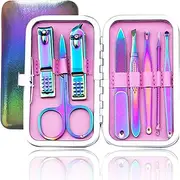DAYELAA Manicure Set Nail Clippers Pedicure 18 Pieces Stainless Manicure Kit Professional Grooming Care Tools Nose Hair Scissors Nail File. Best Gift with Luxurious Case (Dazzling color_8 pieces)