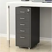 5 Drawer Locking Metal Filing Cabinet for Legal/Letter/A4 Files, Fully Assembled, Under Desk Office Cabinet, Secure Storage Solution (Model E 1.4mm)