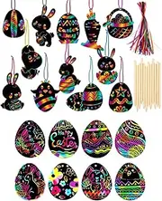 Scratch Pictures for Children, Easter Craft Set, 24 Pieces Scratch Paper Craft Set, Magic Colourful Rainbow Scratch Pictures, for Easter Decoration, DIY Small Craft Sets Children