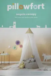 Pillowfort Sequin Canopy Fits Over Twin Bed or Play Area Color White & Gold