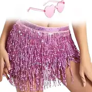[VJUYSW] 1 Sequin Skirt, Women's Belly Dance Hip Scarf, Glitter Skirt for Halloween, Carnival, Tassel Skirt, Glitter Skirt, Belly Dance Costume for Women and Girls