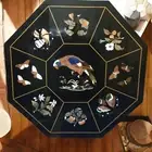 Octagon Black Marble Side Table Marquetry Inlay Art Home Interior Furniture Deco