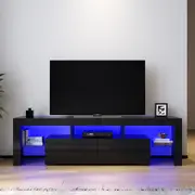2 Drawers Tv Cabinet Gloss Black Entertainment Unit Stand with RGB LED Light 1800mm