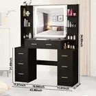 Black Dressing Table Makeup Desk with LED Mirror 7 Drawers Bedroom Vanity Set