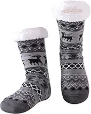 [Hisonwel] Mens Slippers Socks, Warm Fluffy Socks with Sherpa Fleece Non Slip, Gifts For Men