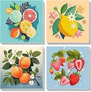 cviokrdu 4 Pack Paint by Numbers Kit for Adults Framed-Fruits Paint by Numbers Kit for Adults Beginner,Easy Painting by Number with Framed Canvas Oil Painting for Gift Home Wall Decor 8x8 Inch