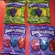 LOT OF 4 SHAQ-A-LICIOUS XL GUMMIES TWO SOUR & TWO REGULAR 6.2 OZ BAGS OF CANDY