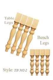 2 Sets of Unfinished Handmade Pine Wood Turned dining Table/Bench Legs