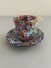 VTG Italian MURANO Venetian Blown Glass Millefiori Miniature Cup Saucer Italy