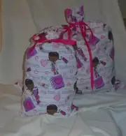 Doc McStuffins Design Homemade Fabric Gift Bag with Attached Ribbon