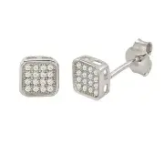 Men's Sterling Silver Square Stud Earrings Micropave Cubic Zirconia CZ 6mm