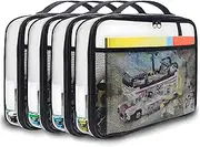 FORYUSE 4 Pack Large Toy Storage Bags Clear PVC Board Game Storage Waterproof leather Handheld Organiser with Zipper Mesh pocket Name Tap for Building Blocks, Puzzle, Kids Books
