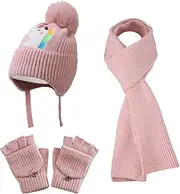 [FENELY] Kids Winter Beanie Hat Gloves Scarf Set, for 1-6 Years Old Toddler Baby Girls Boy Warm Fleece Lining
