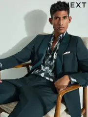 Teal Blue Slim Fit Trimmed Satin Edge Tuxedo Suit Jacket (B06330) | $144
