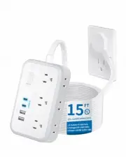 Flat Extension Cord 15 ft, Surge Protector Power Strip with 6 Widely Outlets ...