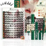 Lash Extension Kit KEYYOU Fox Family Lash Clusters Eyelash Extension Kit with Lash Bond and Seal,Tweezers,Remover for Fluffy DIY lash extension kit（HX01）