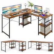 Giantex L-shaped Computer Desk Convertible Corner Desk w/Storage Shelves & CPU Stand 2-Person Study Writing Workstation Home Office Brown