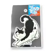 Kitten Sticker Cute Black White Cat Stretching Quirky Japan B-Side Label