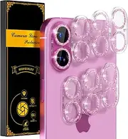 beuxece for 6 Pack iPhone 16 / iPhone 16 Plus Camera Lens Protector [Drop Protection] [Case Friendly] [Easy Installation] 9H Tempered Glass Camera Screen Protector Cover Accessories, Glitter Pink
