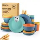 Wheat Straw Dinnerware Set 40 PCS - Service for 8 | Plates, Bowls Set | Unbre...