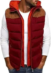 [Generic] Men's Color Block Hooded Puffer Vests Male Hooded Sleeveless Down Jacket Lightweight Puffer Vest With Hood