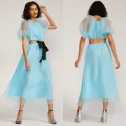 NWT Cynthia Rowley Clara Midi Blue Dress Organza Size S
