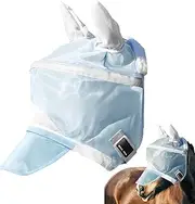 Horse Fly Mask | Fine Mesh Fly Mask for Horses | UV Protection Head Masque with Ears and Nose | Breathable Full Protection Horses Face Cover | Adjustable Facial Shield for Horse Accessories